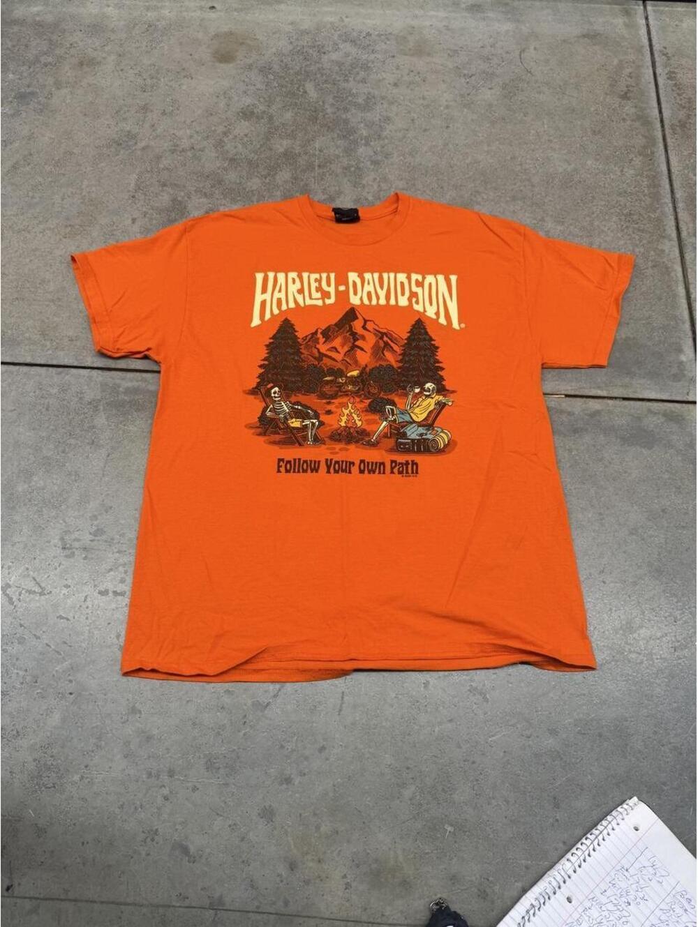 vintage harley davidson follow your own path orange skeleton shirt size xl